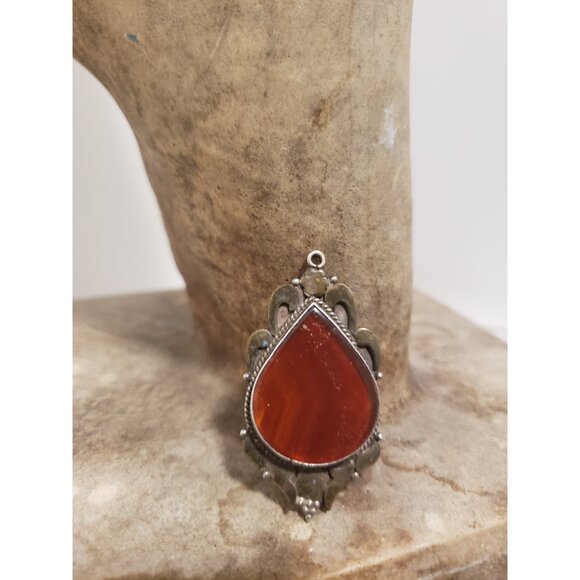 Tear Drop Silver Pendant with Red Gemstone Framed Red Teardrop i - Picture 5 of 10
